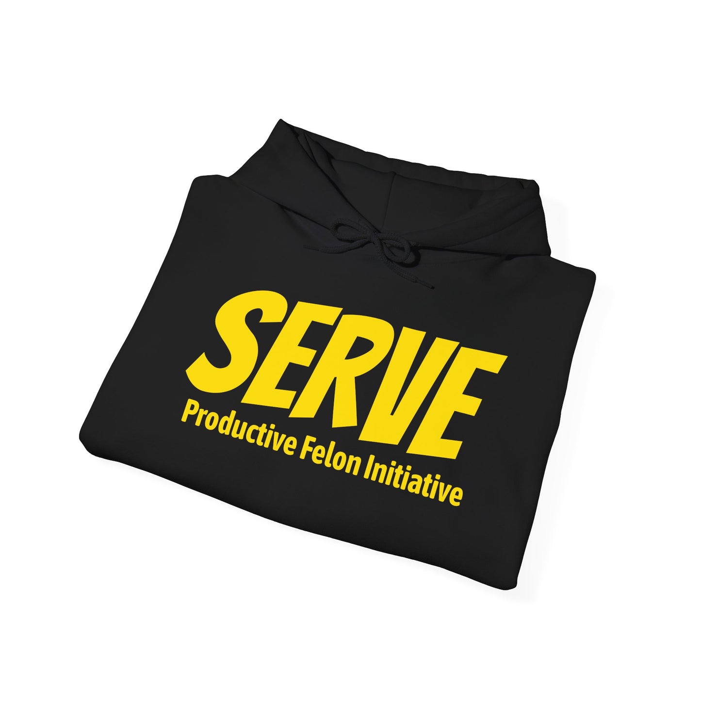 YINZER version of Serve Hoodie — "SERVE" Yellow Text Christian Inspirational Sweatshirt (Galatians 5:13 Back)