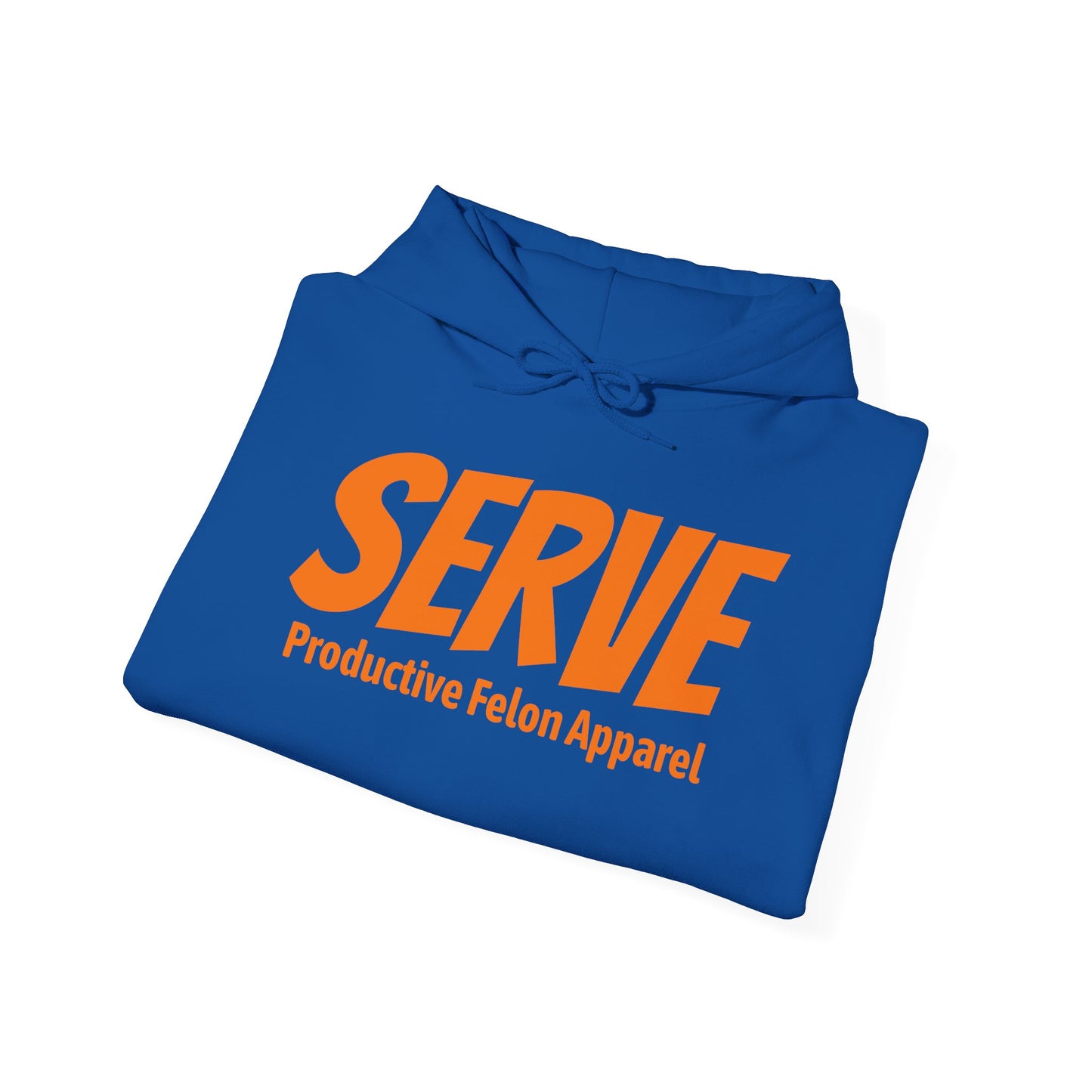 Serve Hoodie — "SERVE" Orange Text Christian Inspirational Sweatshirt (Galatians 5:13 Back)