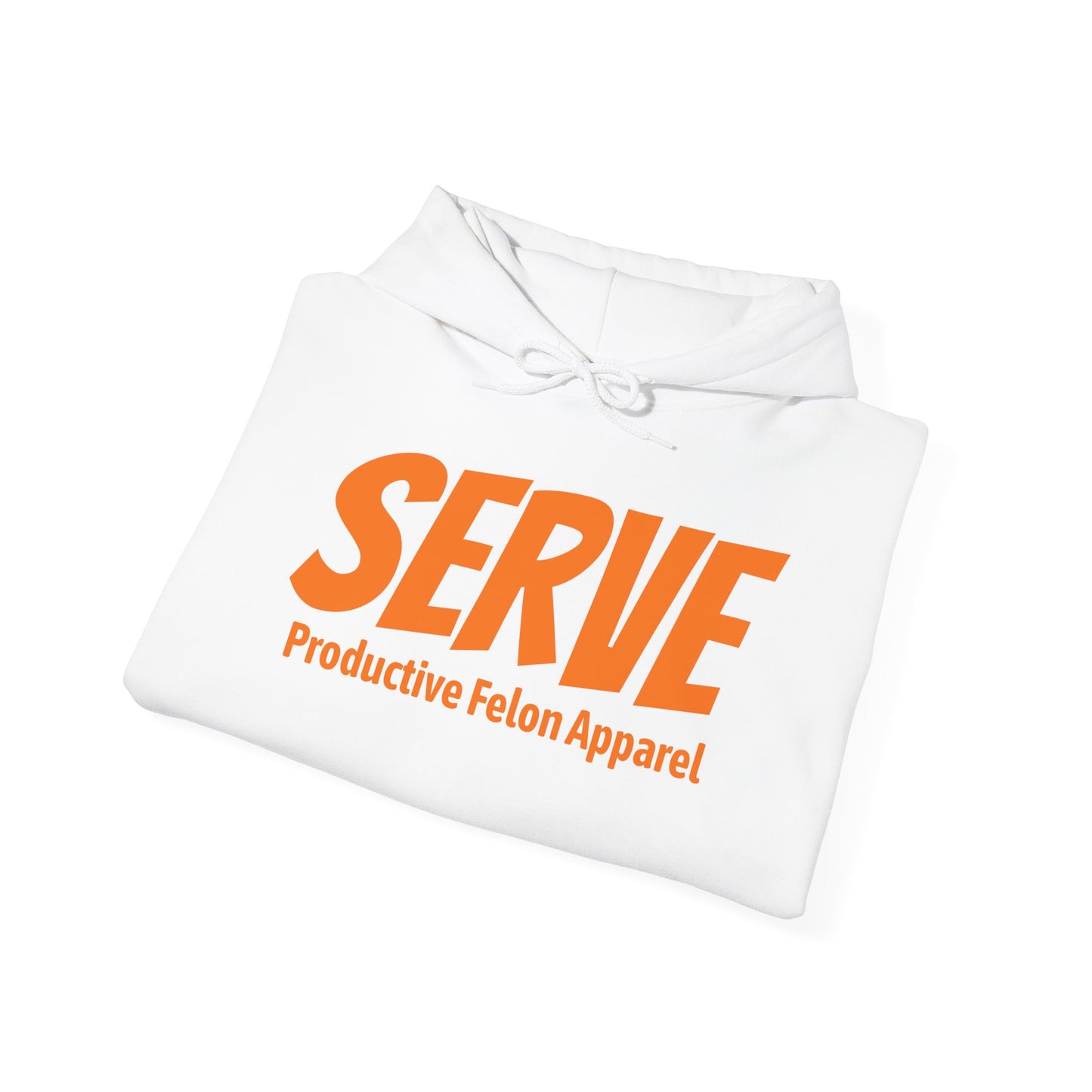 Serve Hoodie — "SERVE" Orange Text Christian Inspirational Sweatshirt (Galatians 5:13 Back)